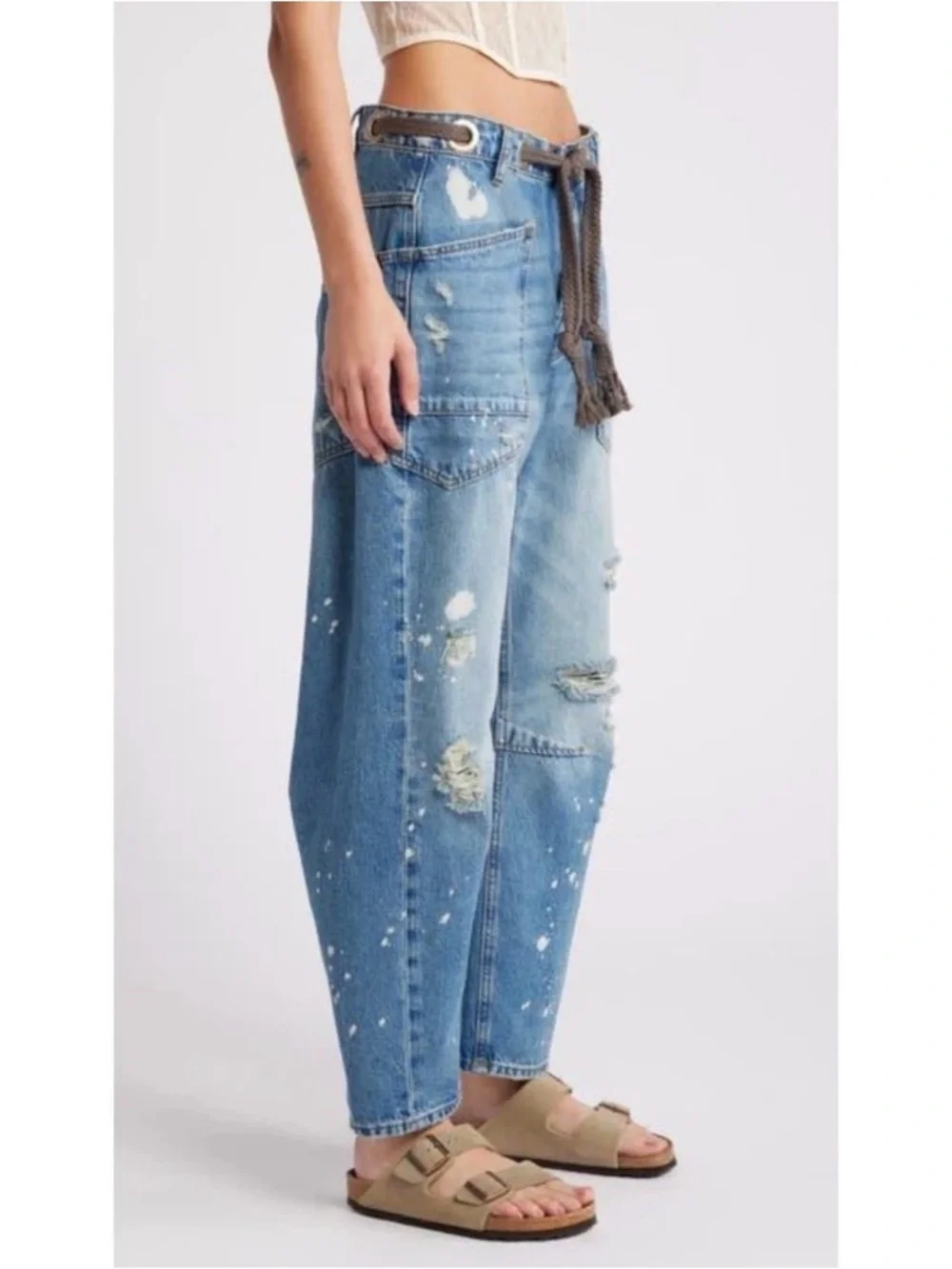 NWT Free People We The Free Moxie Low Slung Pull-On Barrel Ocean Blue - Picture 2 of 4